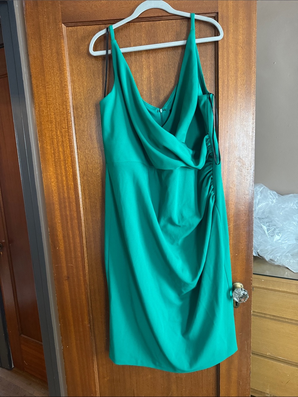 Betsy & Adam Teal One-Shoulder Draped Cocktail Dress